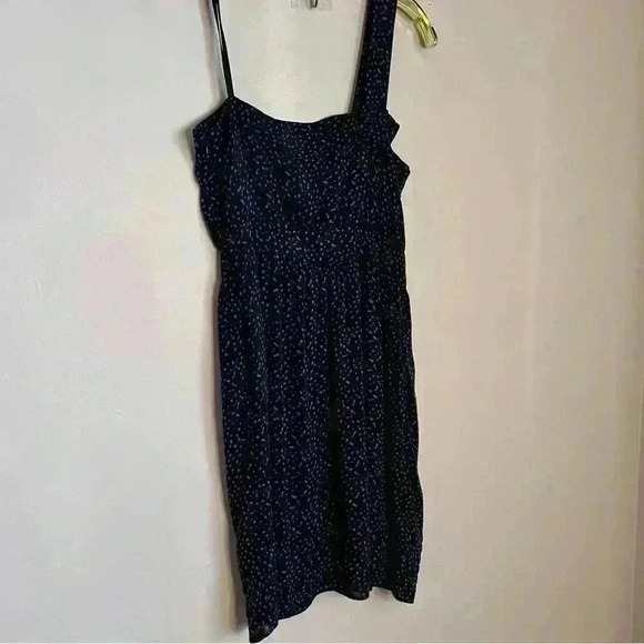 BCBGeneration Dress Size 4, One Shoulder Blue Black Polka Dot Ruffle EUC - Picture 3 of 5